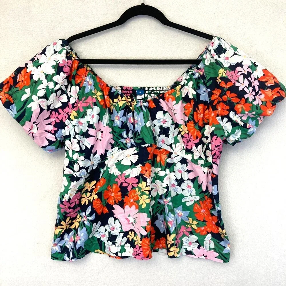 Old Navy Floral Babydoll Puff Sleeve Top Shirt Womens‎ Size XL Smocked Colorful